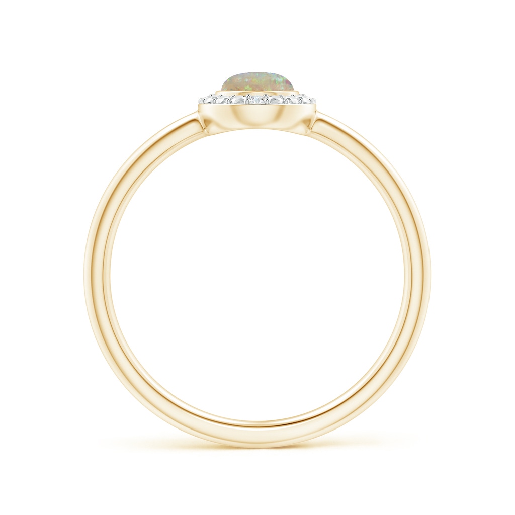 6x4mm AAAA Bezel-Set Pear-Shaped Opal Ring with Beaded Halo in Yellow Gold Side-1