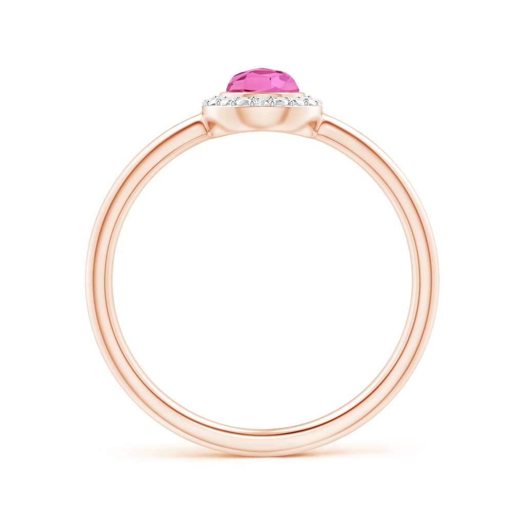6x4mm AAA Bezel-Set Pear-Shaped Pink Tourmaline Ring with Beaded Halo in Rose Gold Side 1
