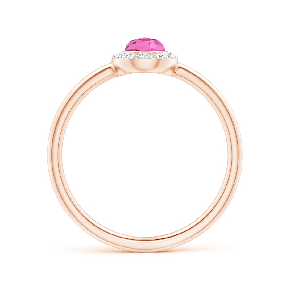 6x4mm AAA Bezel-Set Pear-Shaped Pink Tourmaline Ring with Beaded Halo in Rose Gold side 1