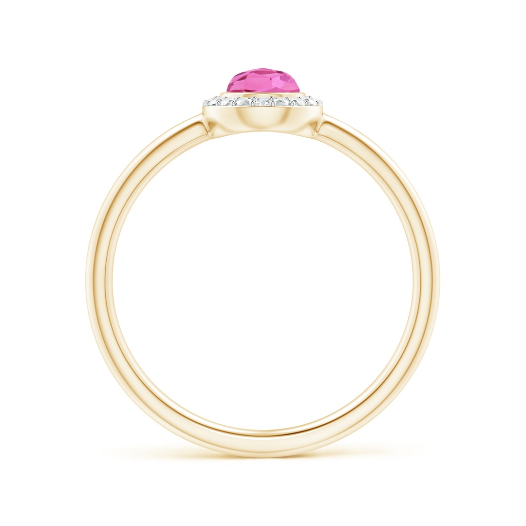6x4mm AAA Bezel-Set Pear-Shaped Pink Tourmaline Ring with Beaded Halo in Yellow Gold Side 1