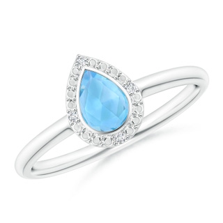 6x4mm AAA Bezel-Set Pear Swiss Blue Topaz Ring with Diamond Halo in White Gold