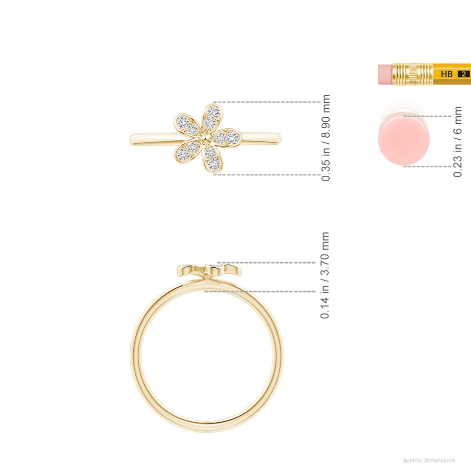 1.5mm HSI2 Pave-Set Diamond Daisy Ring in Yellow Gold ruler