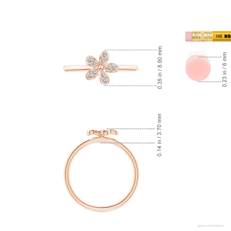 1.5mm IJI1I2 Pave-Set Diamond Daisy Ring in Rose Gold ruler