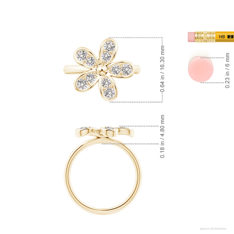 2.8mm IJI1I2 Pave-Set Diamond Daisy Ring in Yellow Gold ruler