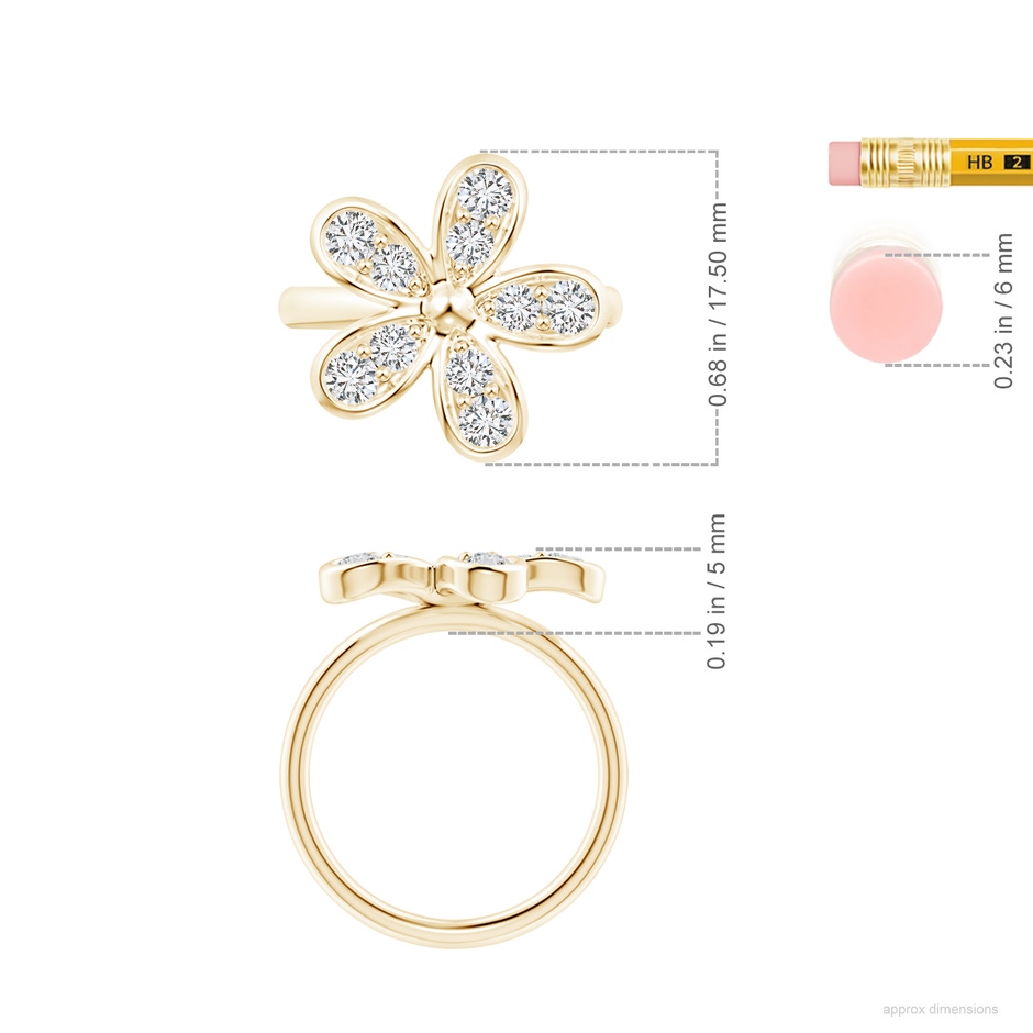 3.1mm HSI2 Pave-Set Diamond Daisy Ring in Yellow Gold ruler