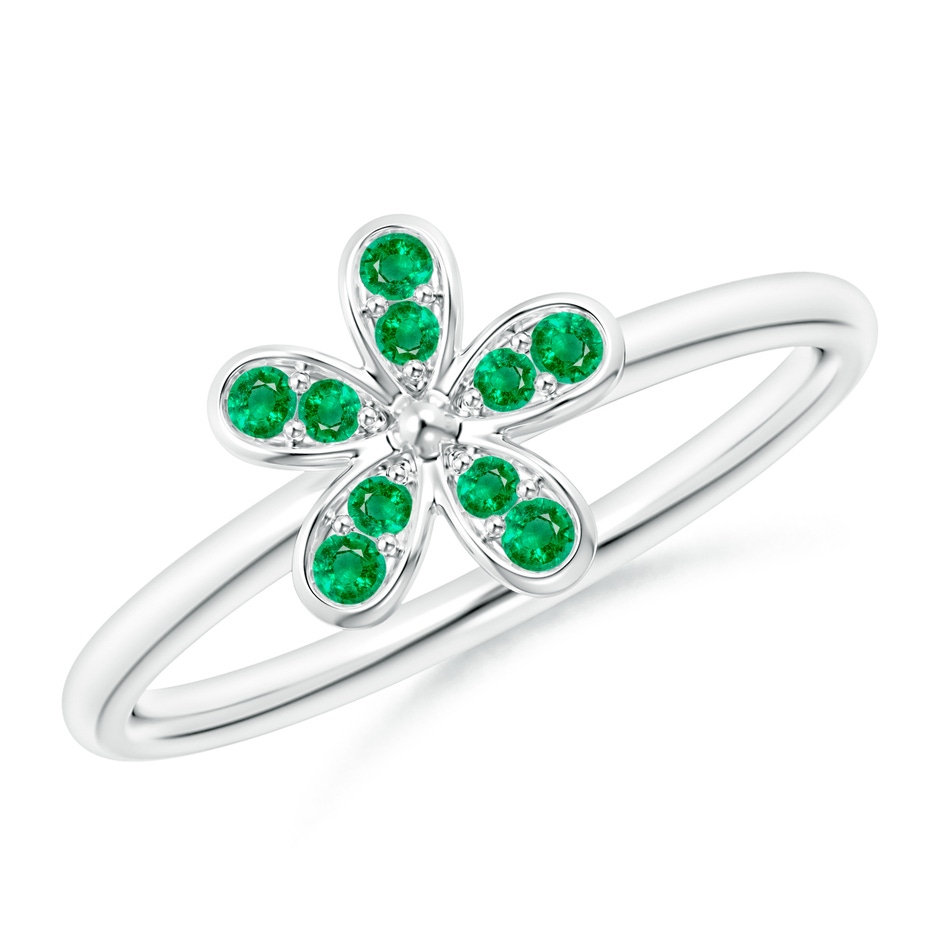 1.5mm AAA Pavé-Set Emerald Daisy Ring in White Gold 