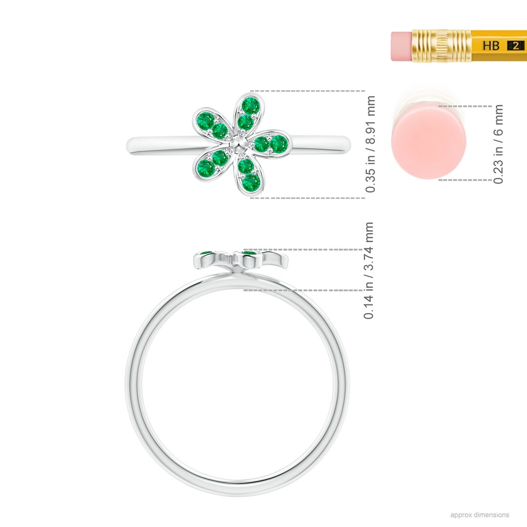 1.5mm AAA Pavé-Set Emerald Daisy Ring in White Gold - ruler