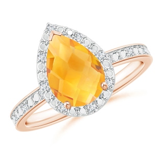 10x7mm A Prong-Set Pear-Shaped Citrine Ring with Beaded Halo in Rose Gold