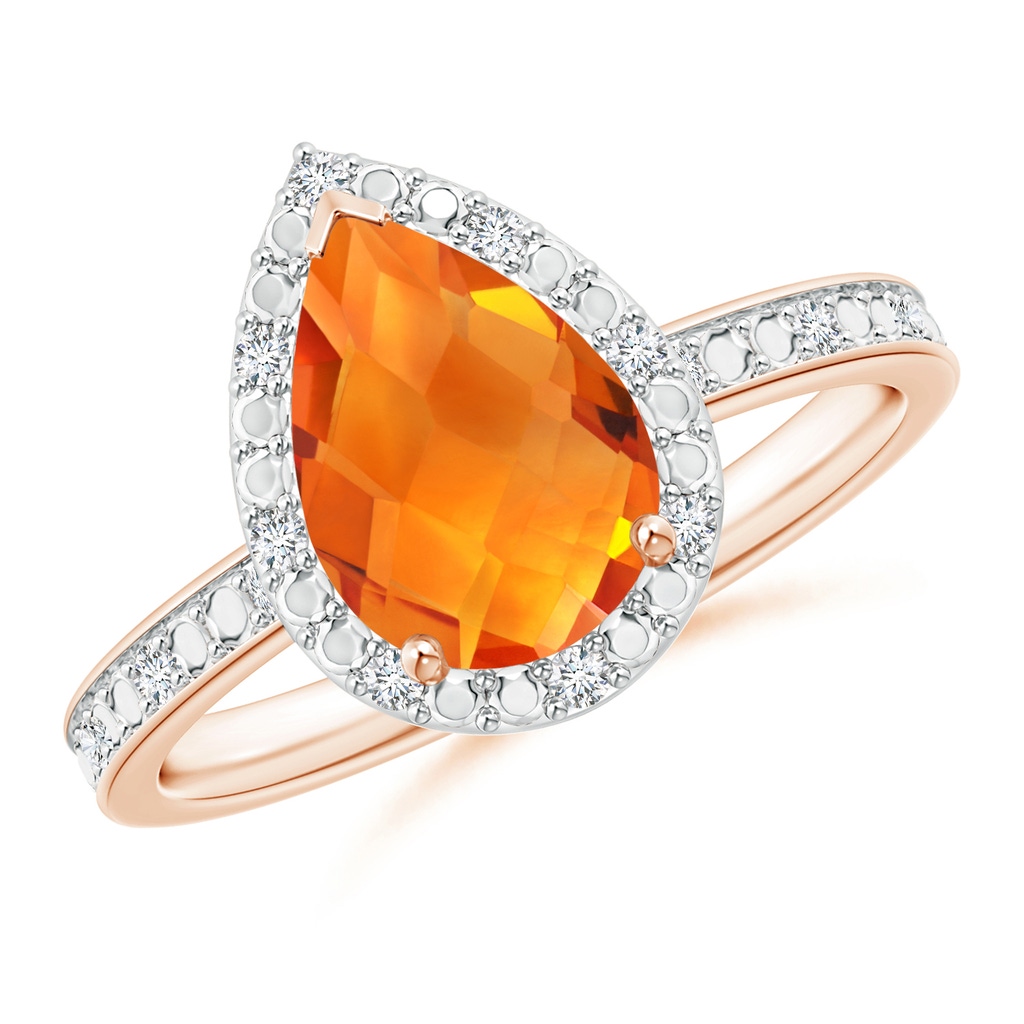 10x7mm AAAA Prong-Set Pear-Shaped Citrine Ring with Beaded Halo in Rose Gold