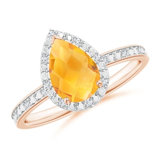 9x6mm A Prong-Set Pear-Shaped Citrine Ring with Beaded Halo in Rose Gold