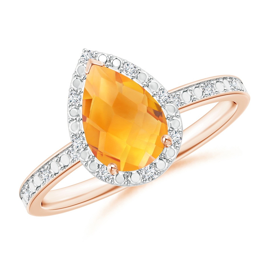 9x6mm AA Prong-Set Pear-Shaped Citrine Ring with Beaded Halo in Rose Gold 