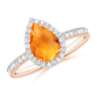 9x6mm AAA Prong-Set Pear-Shaped Citrine Ring with Beaded Halo in Rose Gold