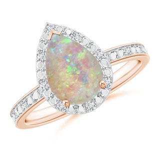 10x7mm AAAA Prong-Set Pear-Shaped Opal Ring with Beaded Halo in Rose Gold