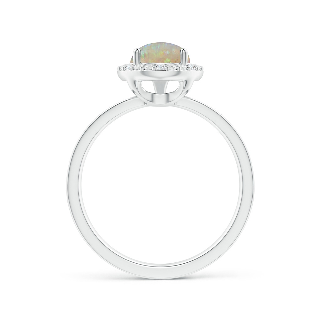 10x7mm AAAA Prong-Set Pear-Shaped Opal Ring with Beaded Halo in White Gold Side-1