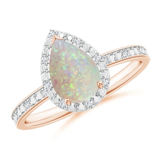 9x6mm AAA Prong-Set Pear-Shaped Opal Ring with Beaded Halo in 9K Rose Gold