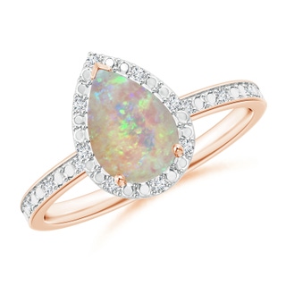 9x6mm AAAA Prong-Set Pear-Shaped Opal Ring with Beaded Halo in 9K Rose Gold