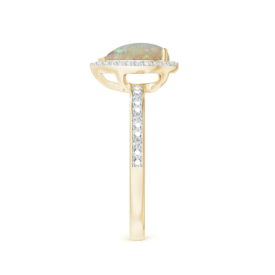 9x6mm AAAA Prong-Set Pear-Shaped Opal Ring with Beaded Halo in Yellow Gold side-2