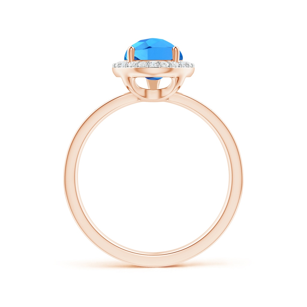 10x7mm AAAA Prong-Set Pear Swiss Blue Topaz Ring with Beaded Halo in Rose Gold - side 199