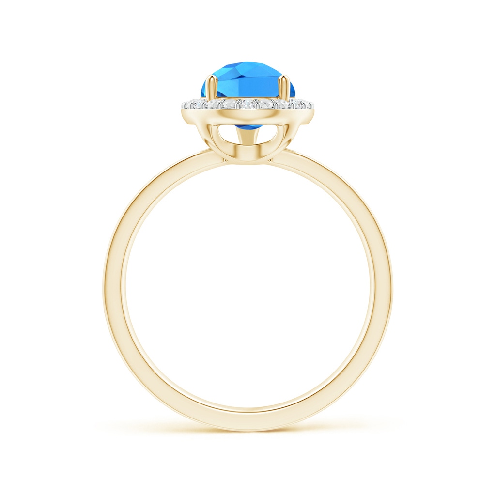 10x7mm AAAA Prong-Set Pear Swiss Blue Topaz Ring with Beaded Halo in Yellow Gold - side 199
