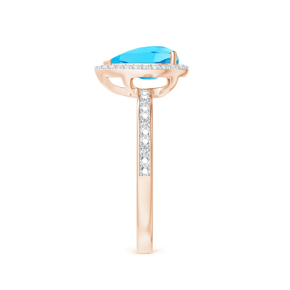 9x6mm A Prong-Set Pear Swiss Blue Topaz Ring with Beaded Halo in Rose Gold side 299