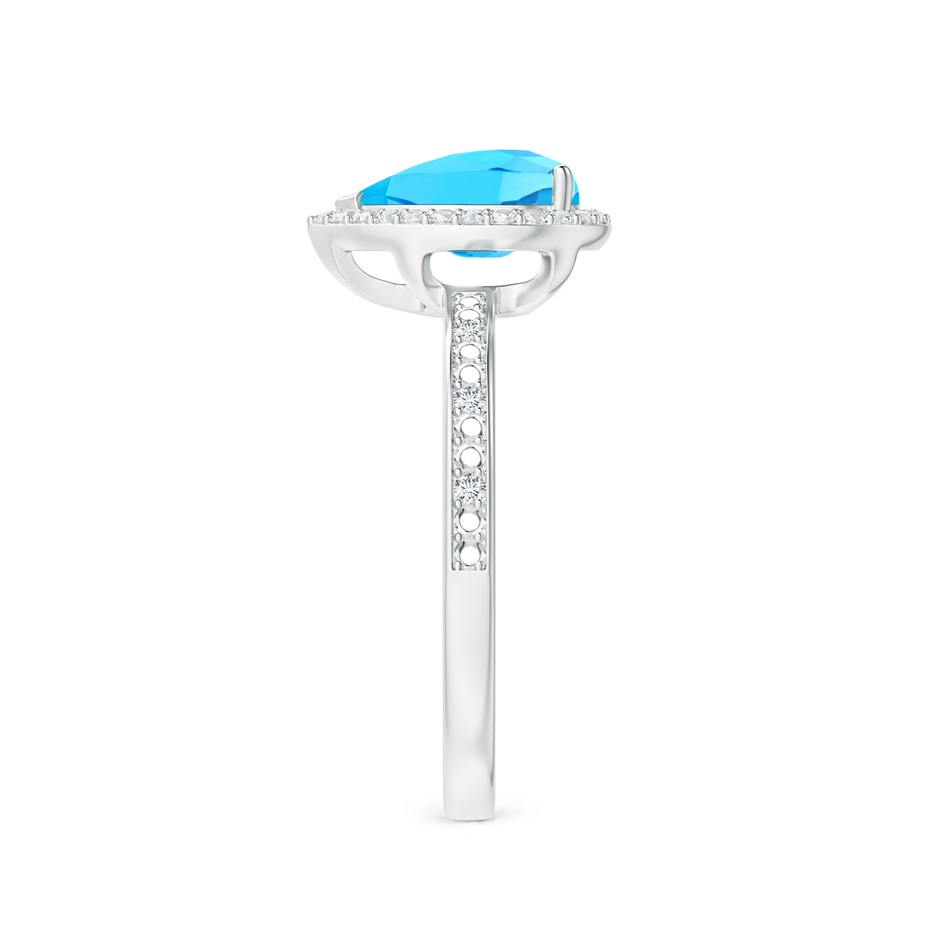 9x6mm A Prong-Set Pear Swiss Blue Topaz Ring with Beaded Halo in White Gold side 299
