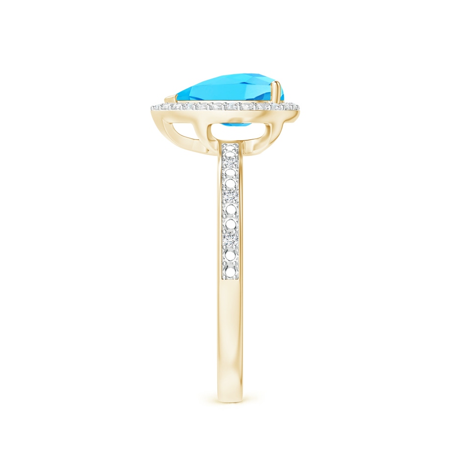 9x6mm A Prong-Set Pear Swiss Blue Topaz Ring with Beaded Halo in Yellow Gold side 299
