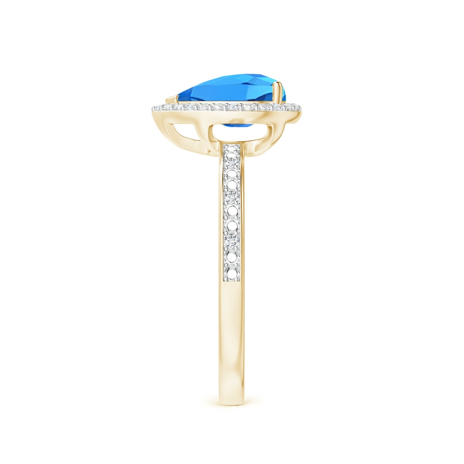 9x6mm AAAA Prong-Set Pear Swiss Blue Topaz Ring with Beaded Halo in Yellow Gold side 299