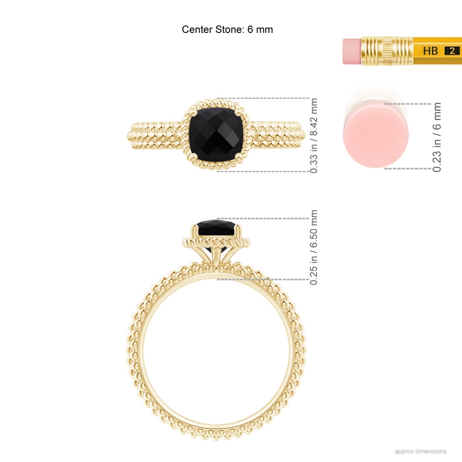 6mm AAA Black Onyx Beaded Shank Ring with Twisted Wire Halo in Yellow Gold ruler
