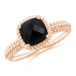 7mm AAA Black Onyx Beaded Shank Ring with Twisted Wire Halo in Rose Gold