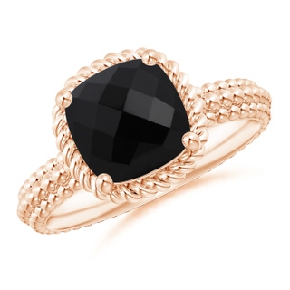 8mm AAA Black Onyx Beaded Shank Ring with Twisted Wire Halo in Rose Gold