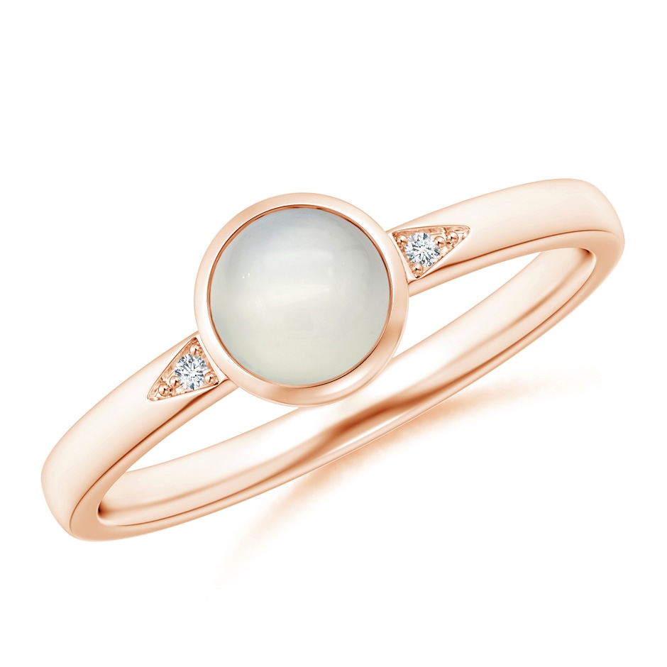 5mm AAA Bezel-Set Round Moonstone Ring with Diamond Accents in Rose Gold 