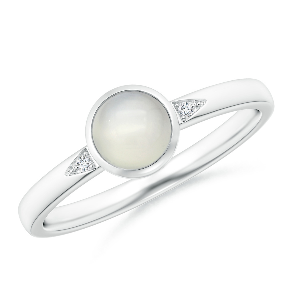 5mm AAA Bezel-Set Round Moonstone Ring with Diamond Accents in White Gold