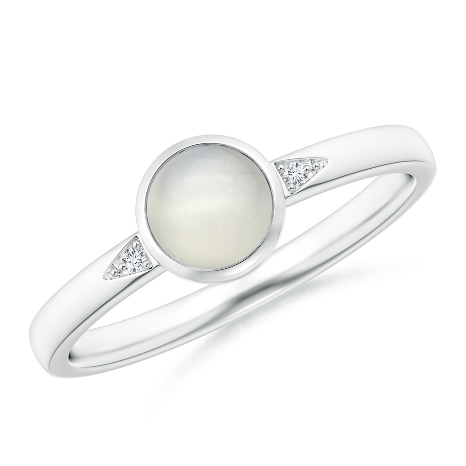 5mm AAA Bezel-Set Round Moonstone Ring with Diamond Accents in White Gold 