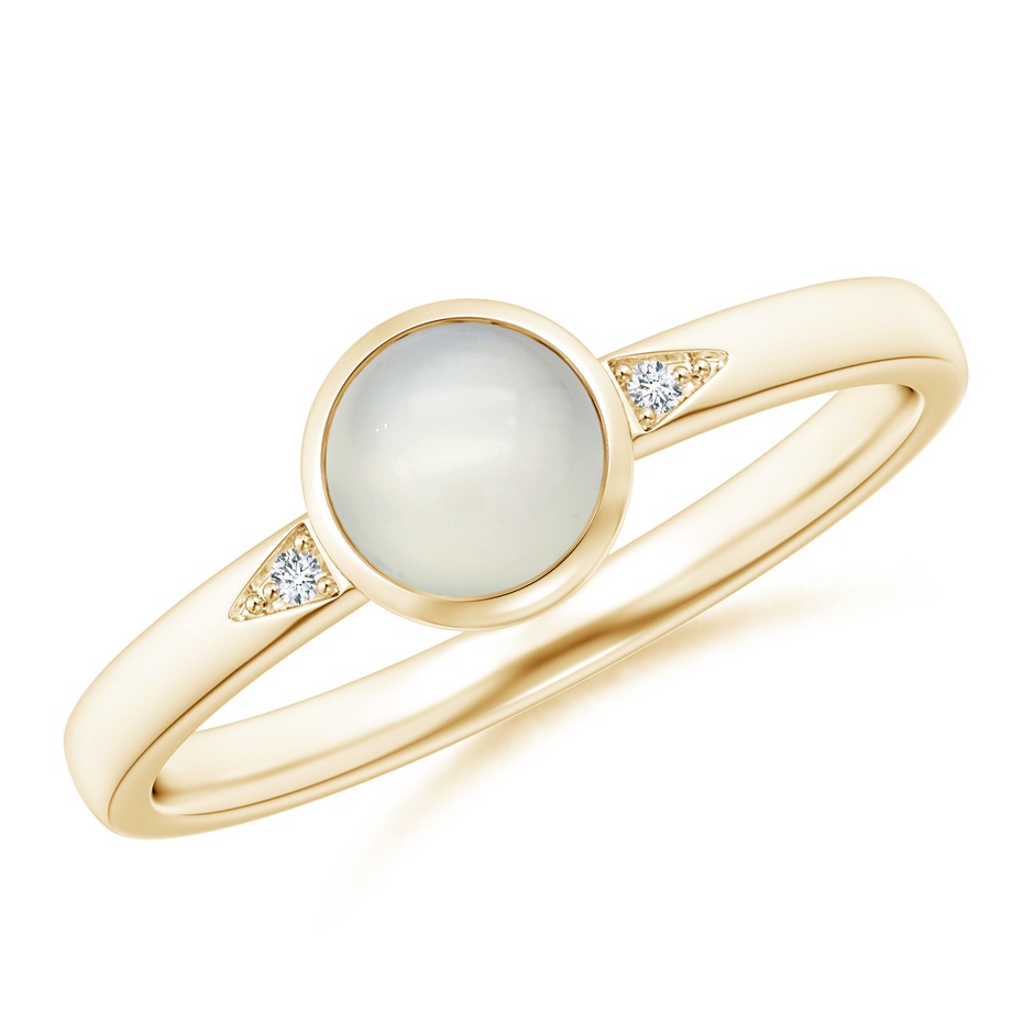 5mm AAA Bezel-Set Round Moonstone Ring with Diamond Accents in Yellow Gold 