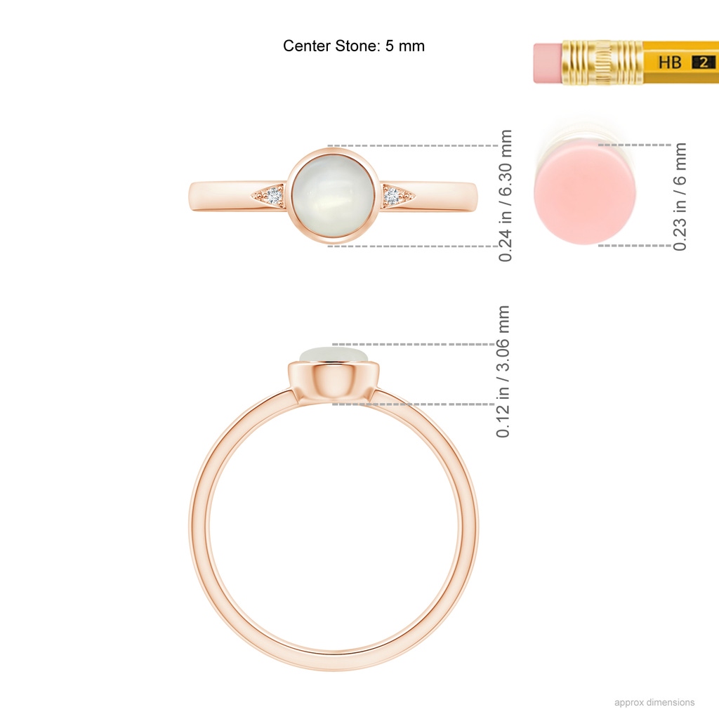 5mm AAAA Bezel-Set Round Moonstone Ring with Diamond Accents in Rose Gold Ruler