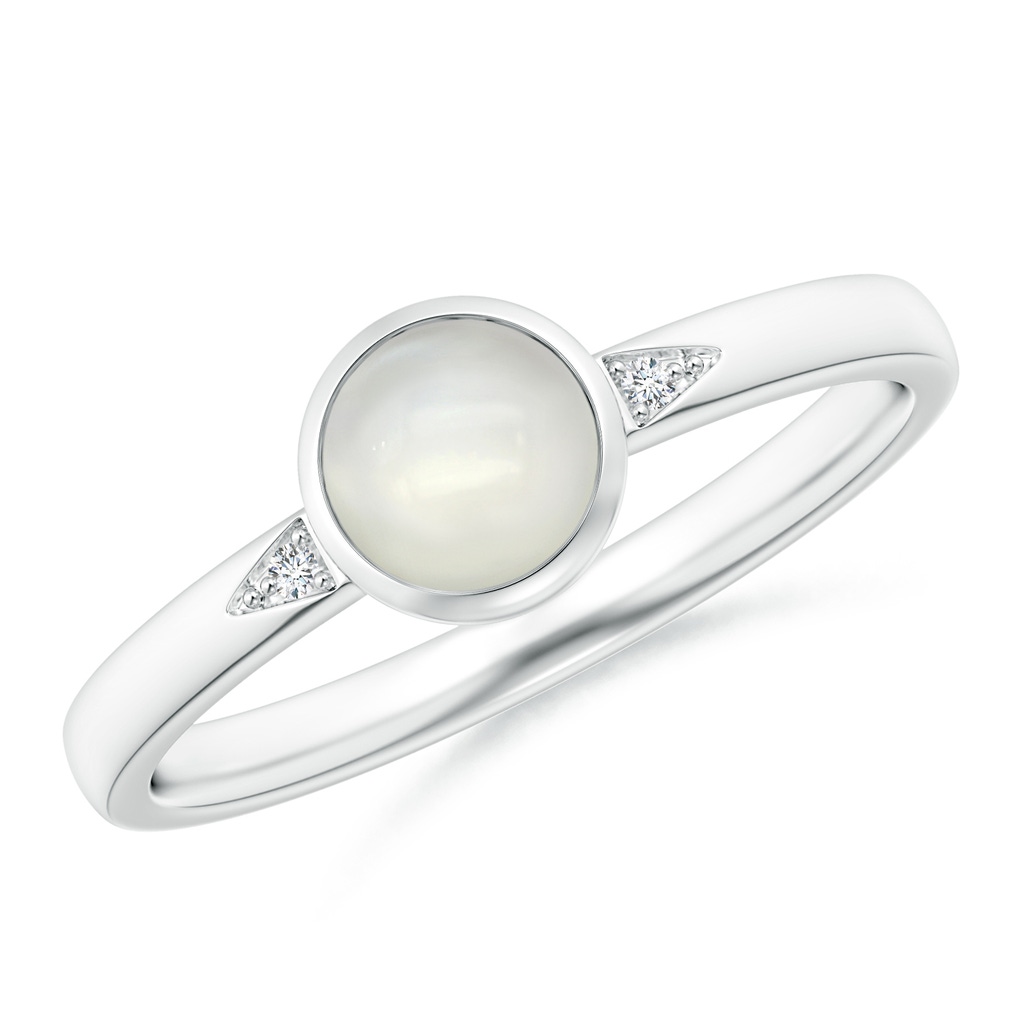 5mm AAAA Bezel-Set Round Moonstone Ring with Diamond Accents in S999 Silver