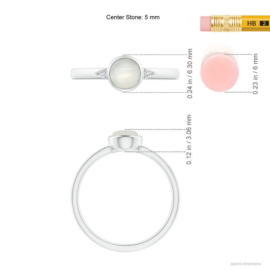 5mm AAAA Bezel-Set Round Moonstone Ring with Diamond Accents in S999 Silver ruler