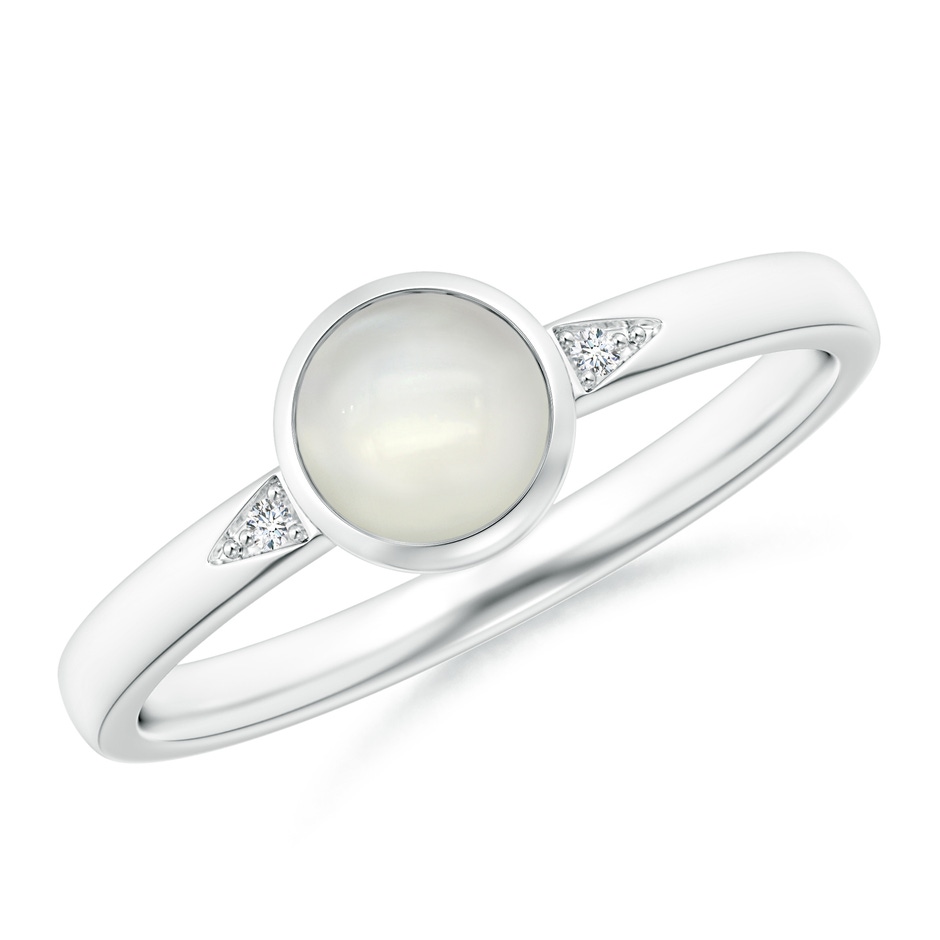 5mm AAAA Bezel-Set Round Moonstone Ring with Diamond Accents in White Gold 