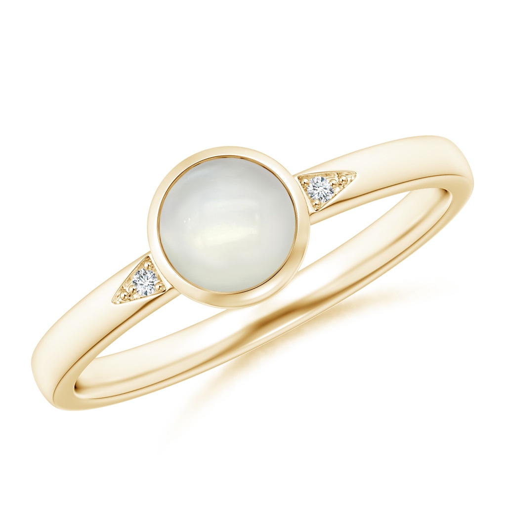 5mm AAAA Bezel-Set Round Moonstone Ring with Diamond Accents in Yellow Gold