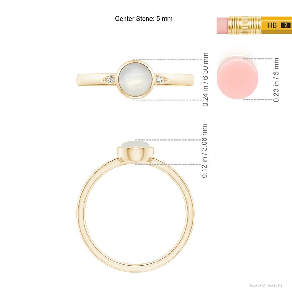 5mm AAAA Bezel-Set Round Moonstone Ring with Diamond Accents in Yellow Gold ruler
