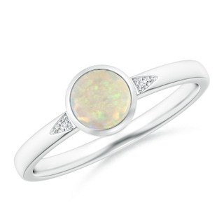 5mm AAA Bezel-Set Round Opal Ring with Diamond Accents in 9K White Gold
