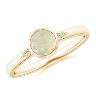 5mm AAA Bezel-Set Round Opal Ring with Diamond Accents in 9K Yellow Gold