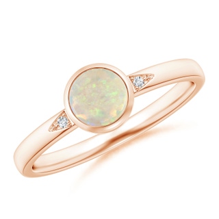 5mm AAA Bezel-Set Round Opal Ring with Diamond Accents in Rose Gold