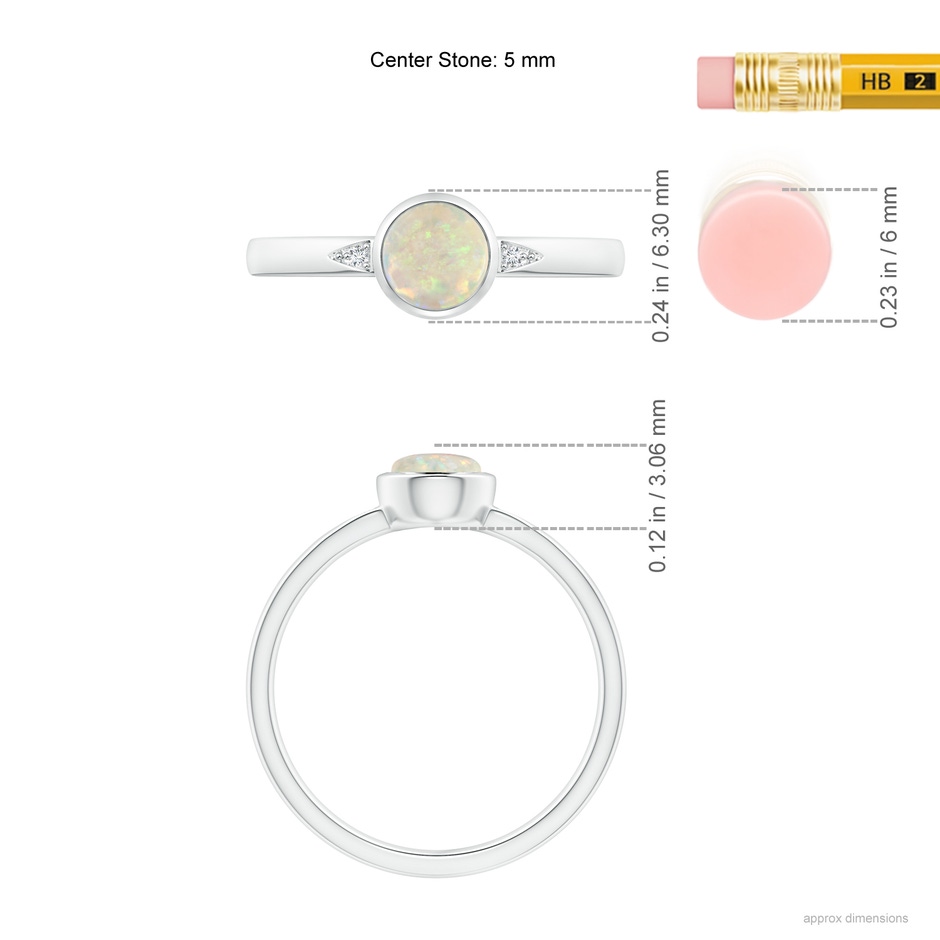 5mm AAA Bezel-Set Round Opal Ring with Diamond Accents in White Gold ruler