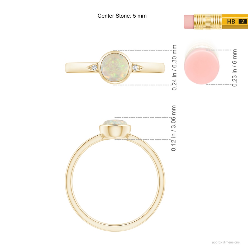 5mm AAA Bezel-Set Round Opal Ring with Diamond Accents in Yellow Gold ruler