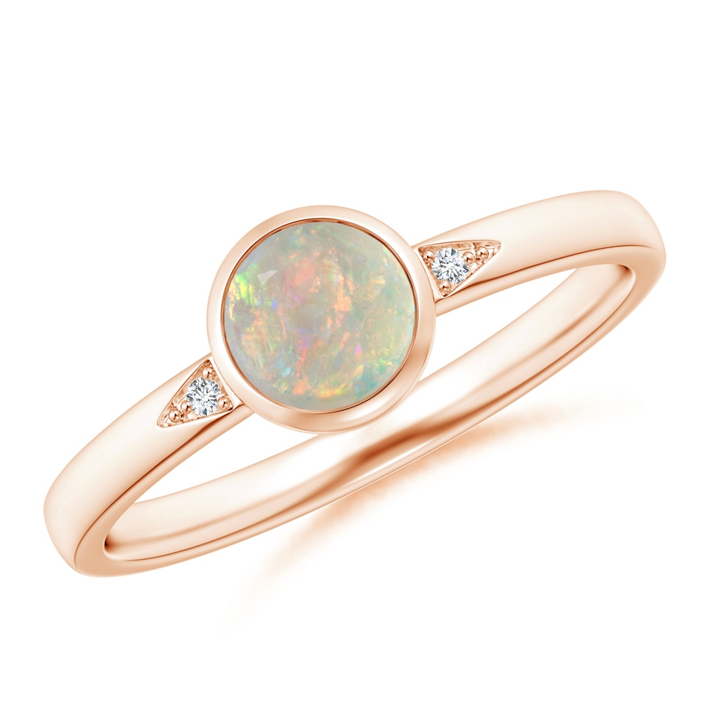 5mm AAAA Bezel-Set Round Opal Ring with Diamond Accents in Rose Gold