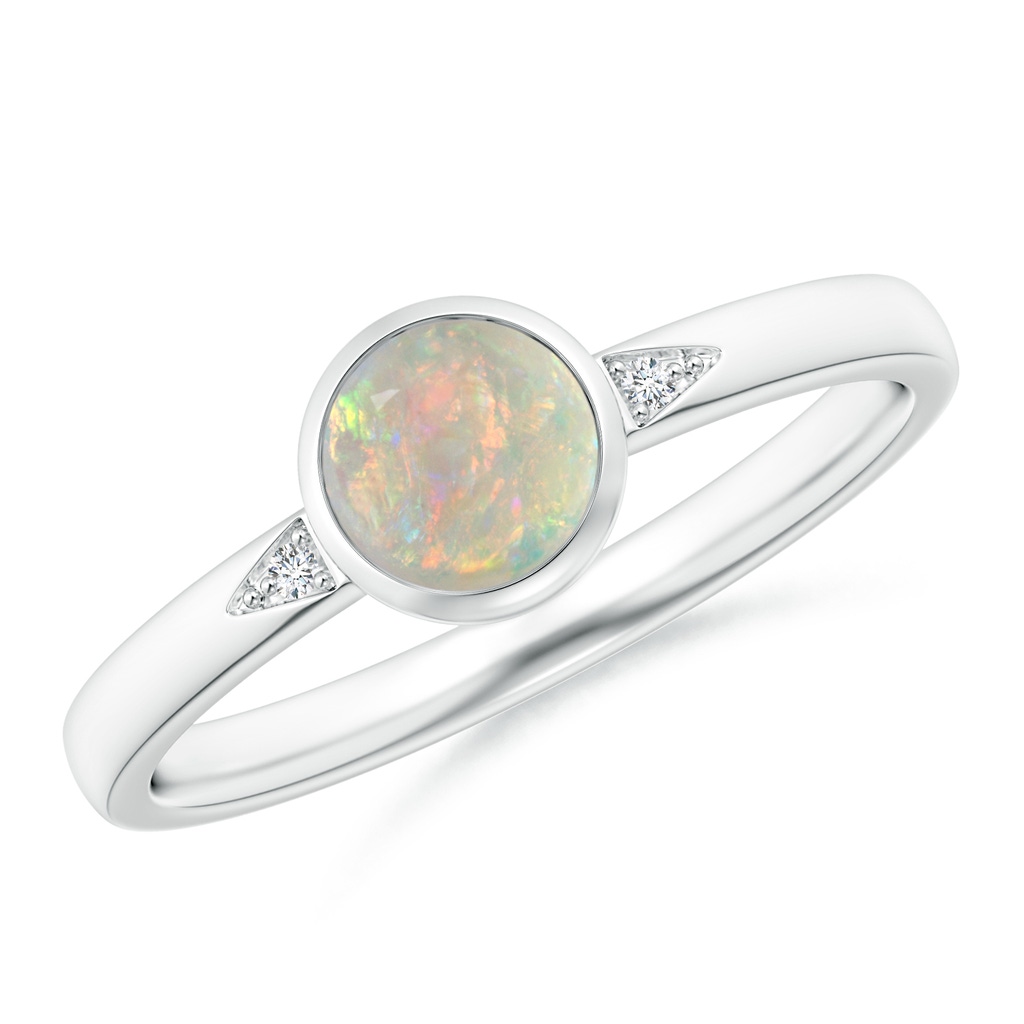 5mm AAAA Bezel-Set Round Opal Ring with Diamond Accents in White Gold