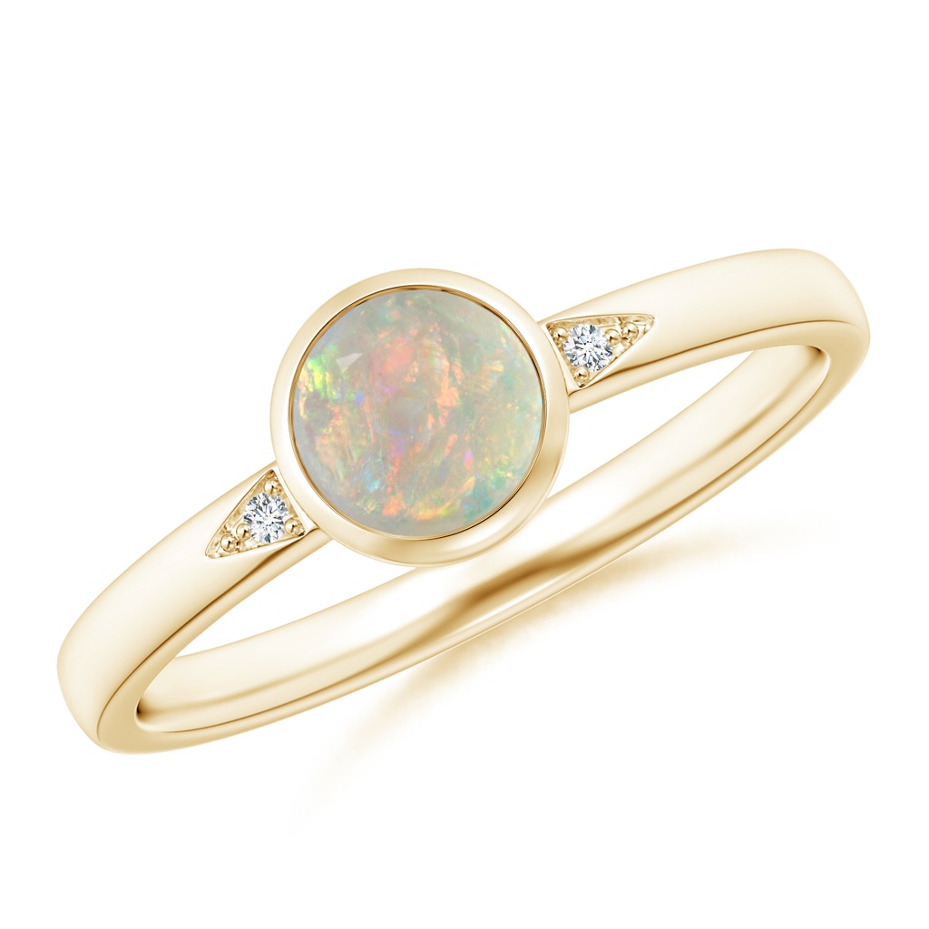 5mm AAAA Bezel-Set Round Opal Ring with Diamond Accents in Yellow Gold