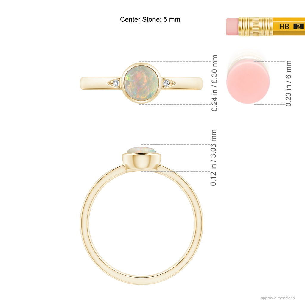 5mm AAAA Bezel-Set Round Opal Ring with Diamond Accents in Yellow Gold Ruler