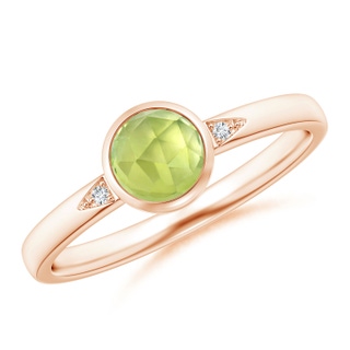 5mm AAA Bezel-Set Round Peridot Ring with Diamond Accents in Rose Gold